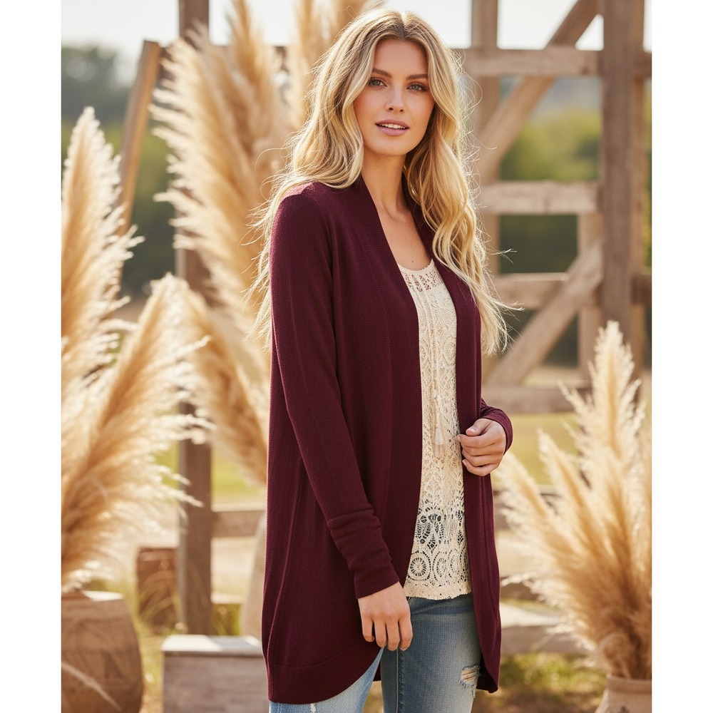 A New Day‎ Cardigan Sweater Burgundy Duster Lightweight Boho Cottage Size S